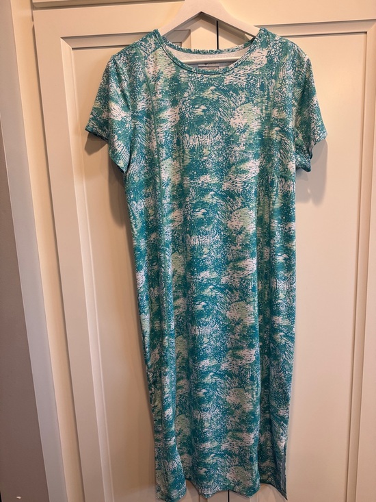 Columbia Teal Printed Midi Dress Short Sleeve Casual Dress - Picture 2 of 6